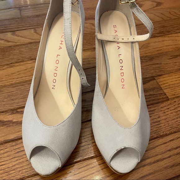 Sacha London Nude Gray Open Toed Leather Pumps - Picture 4 of 5